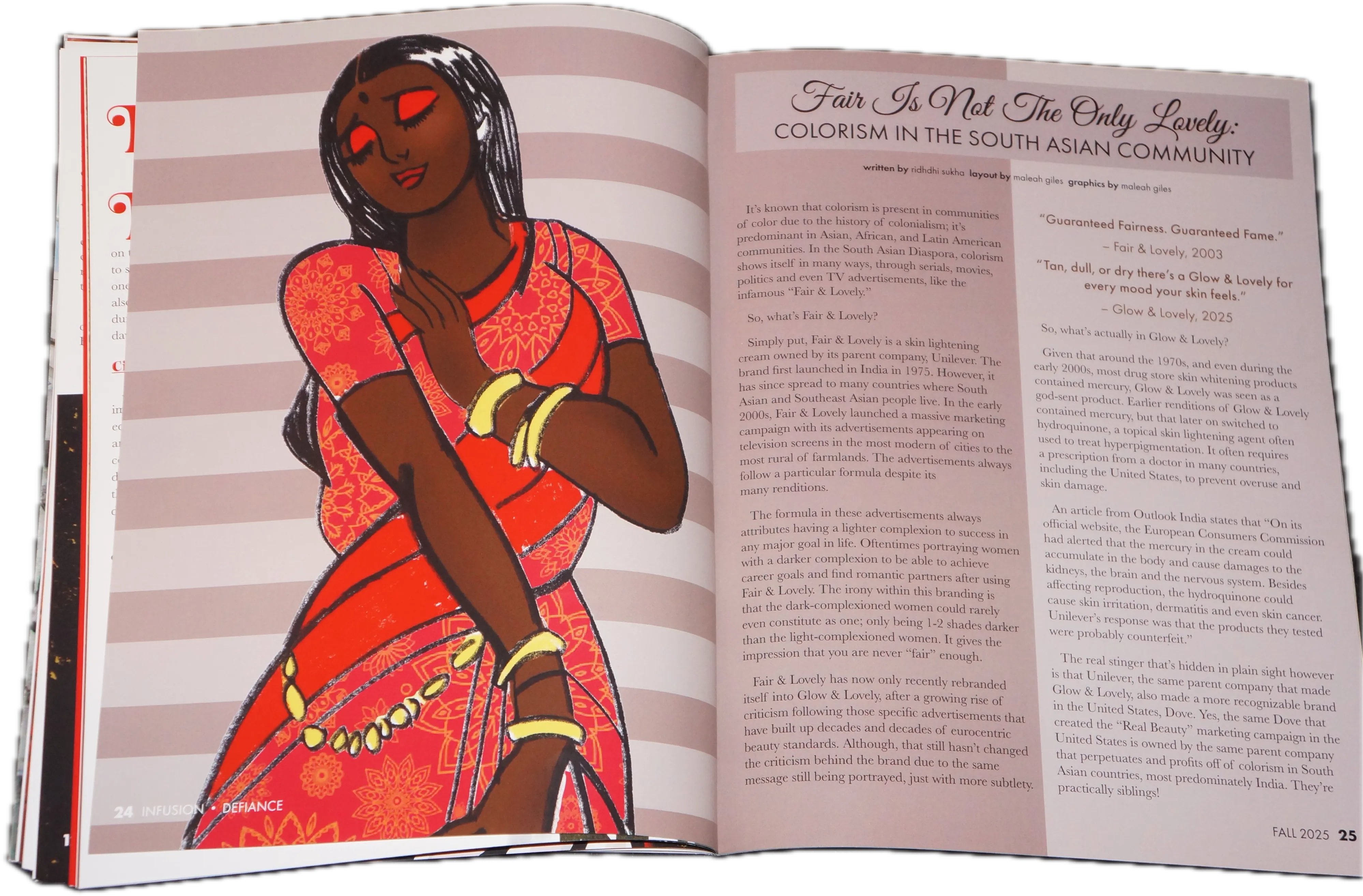 “Fair Is Not The Only Lovely: Colorism in the South Asian Community” spread.