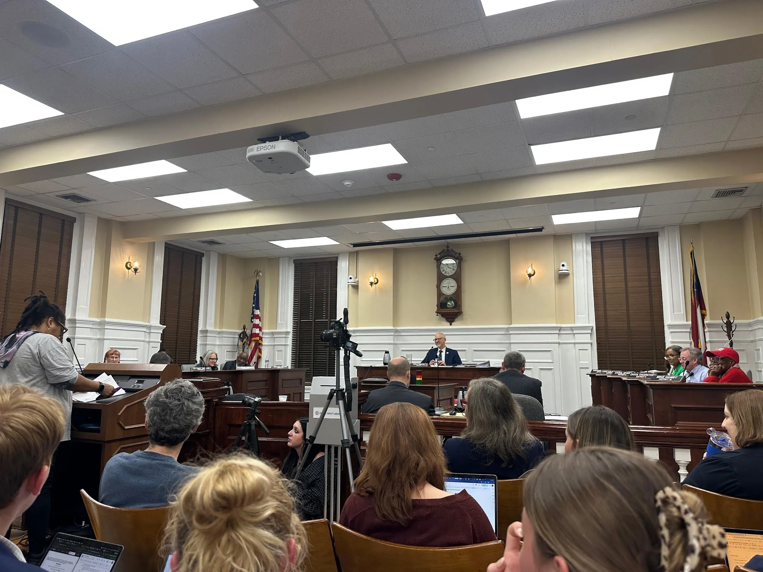 Community members attend the Athens-Clarke County Mayor and Commission meeting at City Hall on March 3, 2026, in Athens, Ga. (Photo/Grace Park)